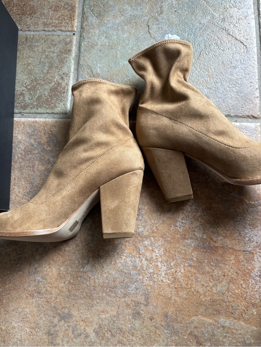 Pelle Moda Tan Suede Block Heel Sock Booties